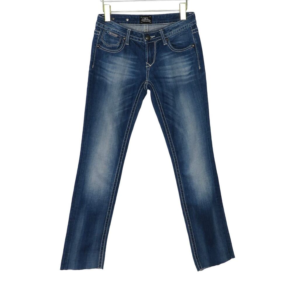 Y2k ReRock for Express Embroidered Pocket Raw Hem Skinny Jeans Size 2 27"